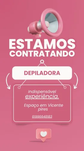 VAGA PARA DEPILADORA, MANICURE, NAIL, DESIGNER DE SOBRANCELHAS E CABELEIREIRO 