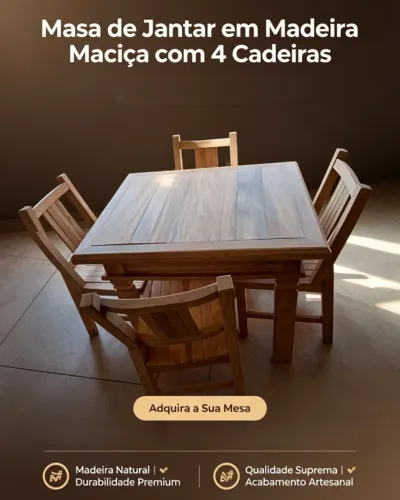 Mesa de Jantar em Madeira Maciça com 4 Cadeiras - Fabricamos móveis sob encomenda