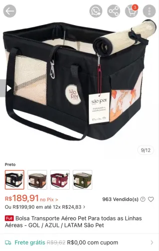 Bolsa de transporte pet