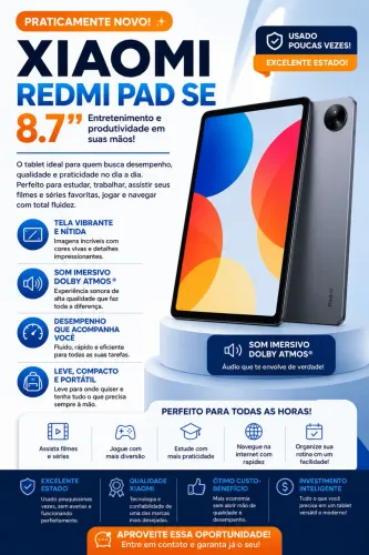 Tablet Xiaomi Redmi Pad SE 8.7 - Muito Novo!
