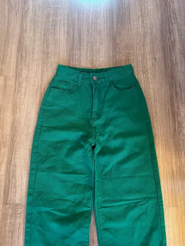 Calça wide jeans verde - tamanho 34