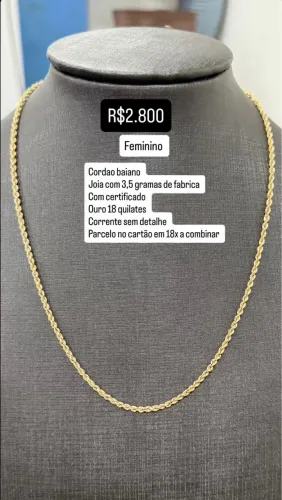 Correte de ouro feminina 18 quilates
