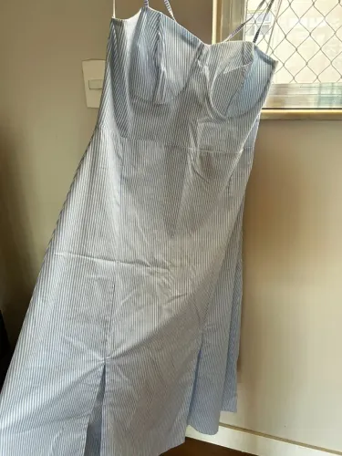 Vestido listrado azul com branco longo Youcom tam G alça regulável novo na etiqueta