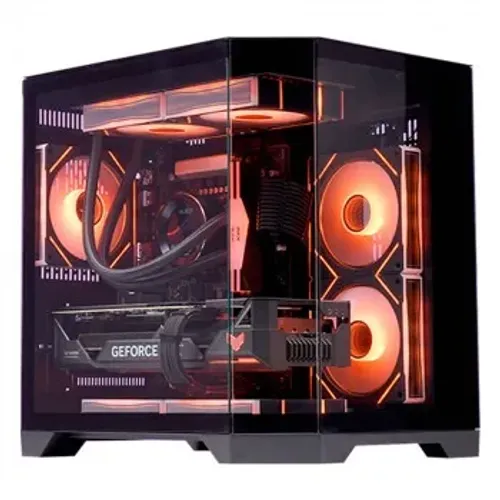 Gabinete Gamer K-Mex Aquário Ângulo, CG-01KV, Lateral e Frontal em Vidro, Sem Fan, Preto