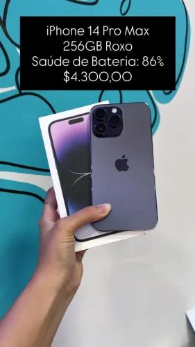 iPhone 14 Pro Max / 256GB Roxo / Saúde de Bateria: 86% / Original / Semi novo $4.300,00