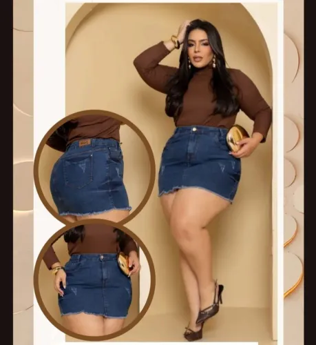 Saia jeans plus size com lycra