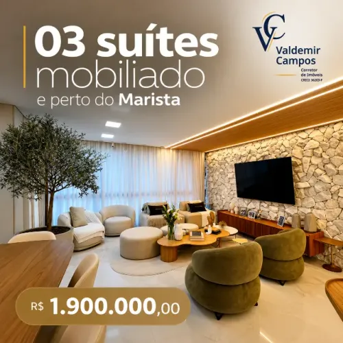 Apartamento mobiliado com 03 suítes próximo ao Marista