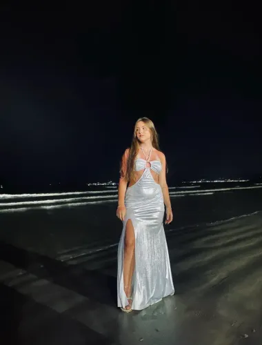 Vestido Longo Prata de Festa - Usado 1 Vez