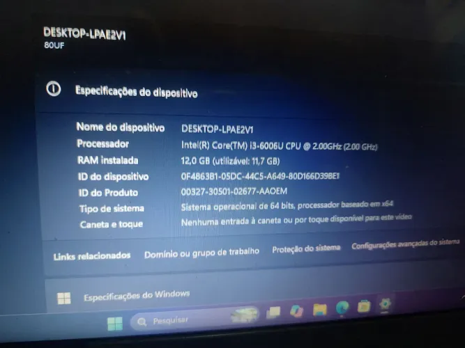 Notebook lenovo i3 6006u + 12 gb memória ddr 4 + SSD 256 gb falar Ivan fone *1 w