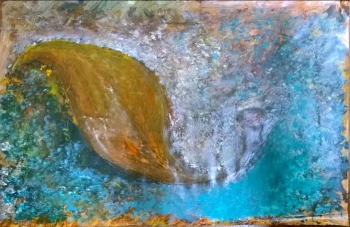 Quadro - Folha Pintura acrílica em papel 350gr com 96,5 cm de altura x 66,5cm de largura