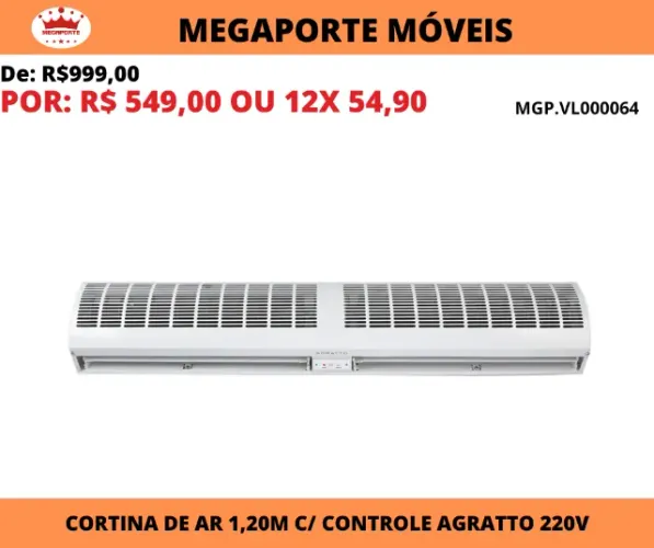 Cortina de Ar Agratto 1,20 com Controle 220V