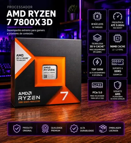 Ryzen 7 7800X3D - FPS Extremo + Topo de Linha Gamer