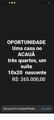 CASA NO ACAUÃ 265 MIL