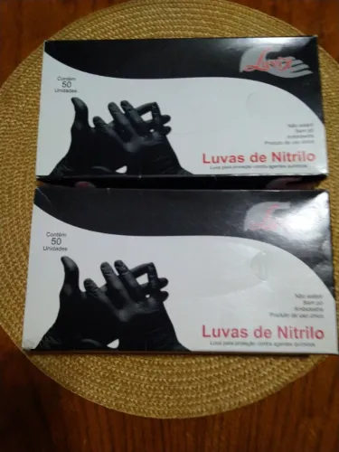 kit com 2 caixas de luvas de nitrilo marca luvix preta m c/50 un cada