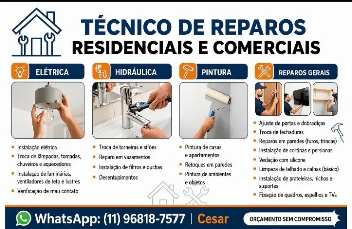 Eletricista, encanador, pintor, pedreiro, marido de aluguel, toda São Paulo e região.
