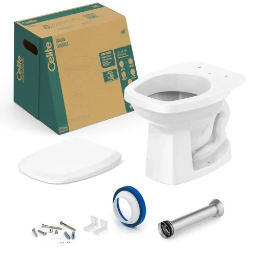 Kit Vaso Sanitário Convencional com Assento Polipropileno Like Branco Celite