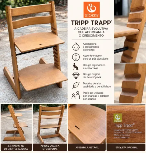 Cadeira Evolutiva Stokke Tripp Trapp Original - Madeira - Ajustável