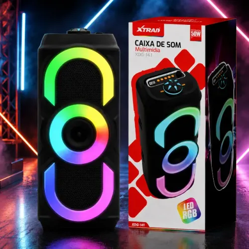 Caixa De Som Bluetooth Rgb 50w Portátil Usb Fm Tws Xdg-141