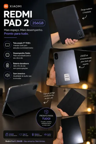 Redmi Pad 2 256GB + Caneta Touch + Capa + Película + Teclado + Mouse