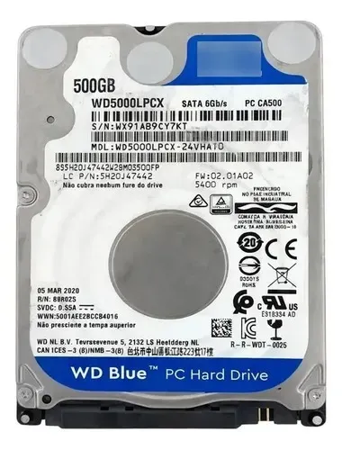 HD WD Blue 500GB SATA 2.5" Notebook SMART Saudável Testado