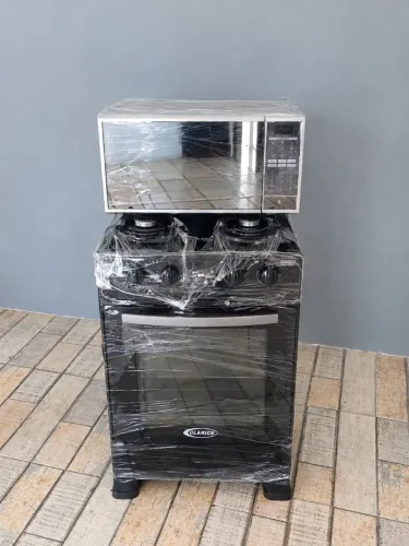 Kit fogão mesa de vidro e microondas inox