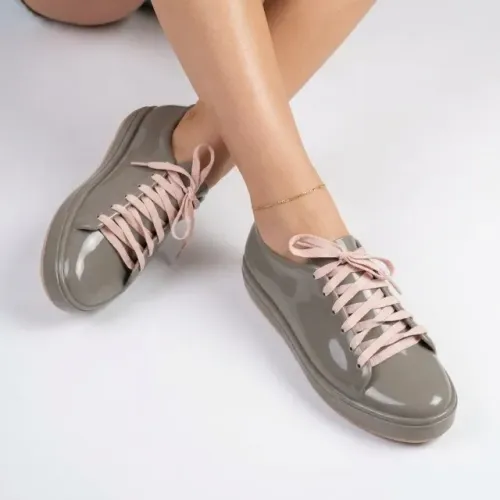 Tênis Melissa Feminino Casual Cinza Cadarço Rosa Plataforma Confortável Semi Novo