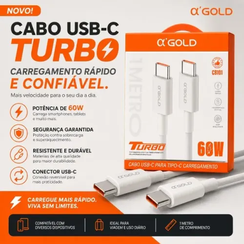 Cabo Turbo Usb-c Para Tipo C 60w 1m Cb101 A'gold
