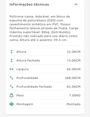 Poltrona cama Tok Stok preta nova impecável 
