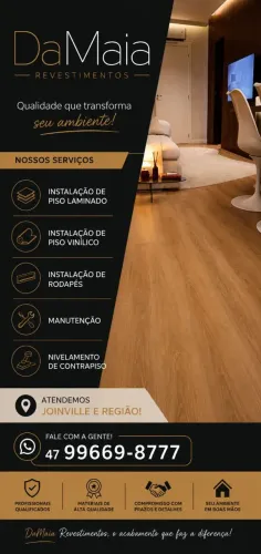 Piso vinílico, piso laminado e rodapés.