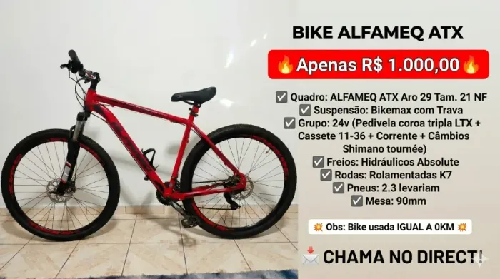 Bicleta Alfameq ATX Aro 29, freio hidraulico, cambio shimano