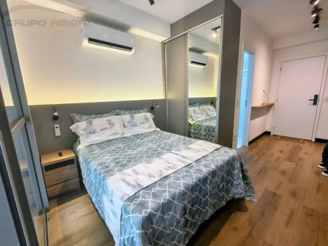 Studio Novo, Mobiliado, Nunca habitado, Chácara Santo Antônio, S..P., com AC, Varanda, 400