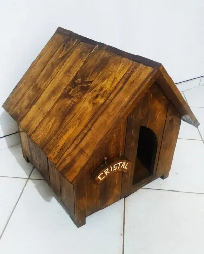 Casinha rústica para pet com plaquinha personalizada (POR ENCOMENDA)