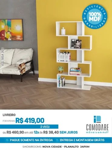 Livreiro Decorativo 100% MDF por R$ 419,00