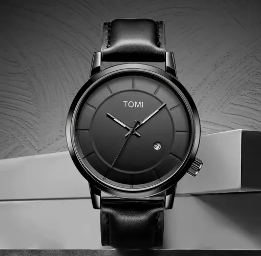 Relógio masculino TOMI original - executivo preto com pulseira de couro