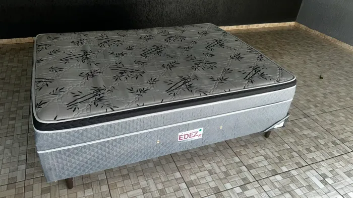 Cama Box Conjugada Casal Nature Bambu com Pillow Inn e Molas Bonnel 46x138x188cm