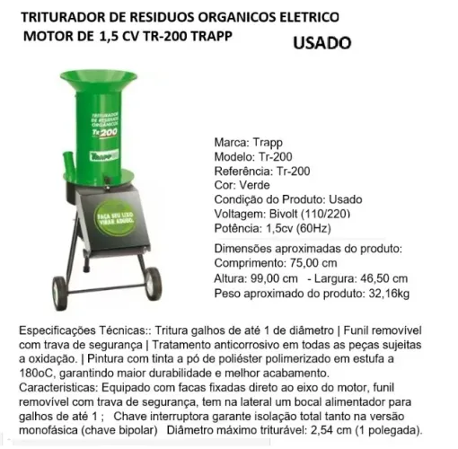 Triturador Trapp TR-200 semi-novo