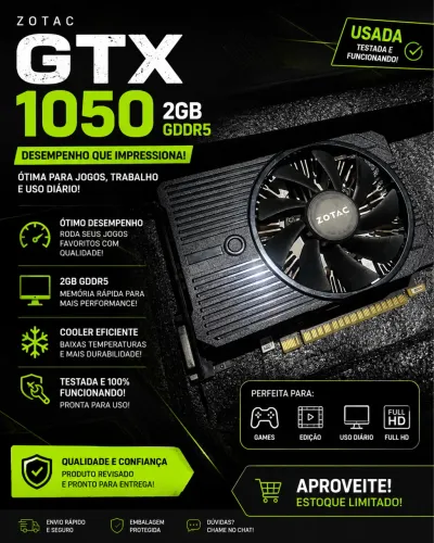 Placa de Vídeo Zotac GeForce GTX 1050 2GB GDDR5 Perfeita para jogos e PC Gamer de entrada
