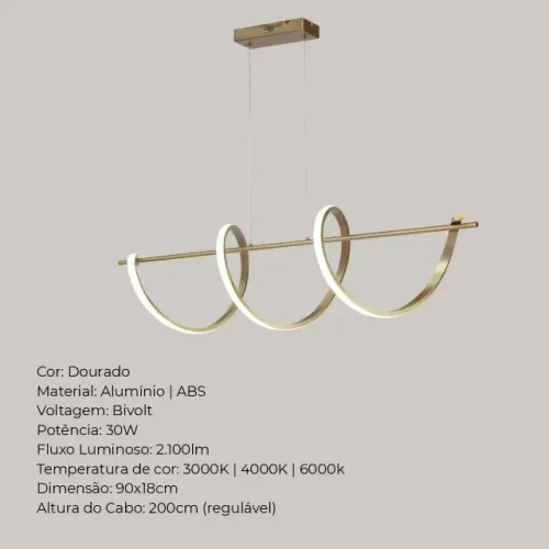 Pendente Lumier Aurora 30W - DOURADO
