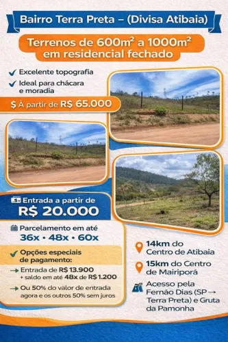 Terrenos em Bairro Portão (Atibaia) - Divisa com Mairiporã, Acesso via Fernão Dias