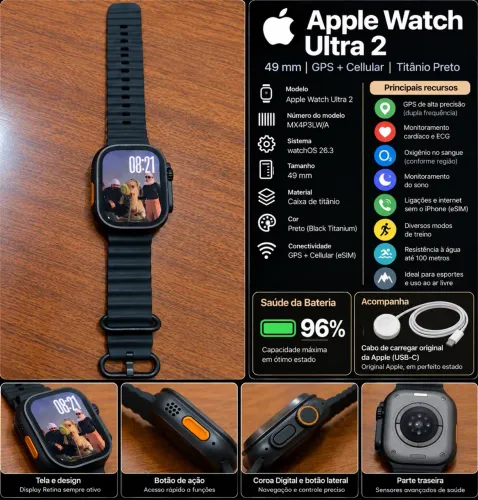 Relógio Apple Watch Ultra 2 49mm + GPS + CELULAR / Titanium preta a cor mais cara