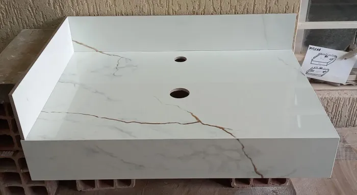 Bancada de porcelanato 60x40 para pia de banheiro Cuba Sobrepor apoio