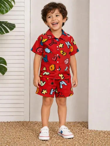 Conjunto Infantil Camisa E Short Vermelho Importado