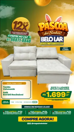 Sofá 3 Lugares Retrátil e Reclinável