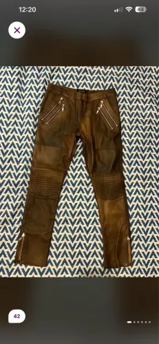 calça couro legítimo letage marrom tam 42
