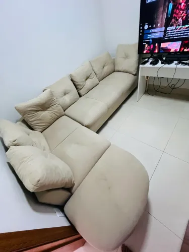 Sofá Modular em L, tecido Suede, marfim, 2,60 M, em excelente estado de conservação