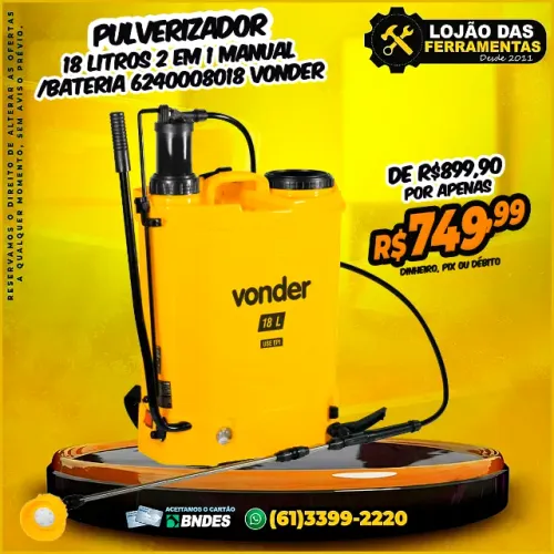 Pulverizador 18 Litros 2 em 1 Manual/Bateria Vonder