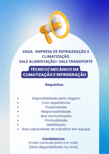 Vaga - Técnico em Refrigeração e Climatização | Belém-PA | VT + VA.