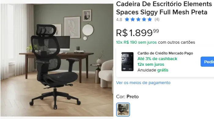 Cadeira De Escritório Elements Spaces Siggy Full Mesh Preta