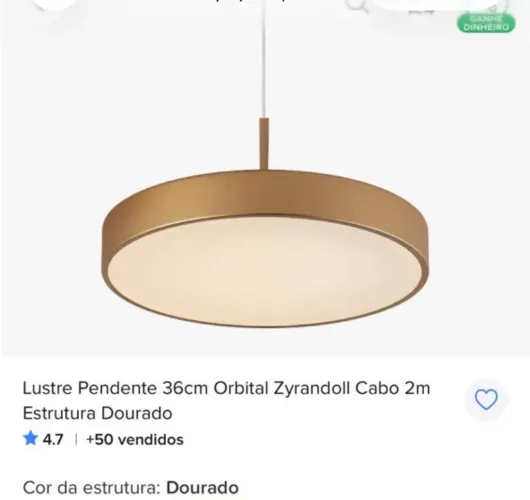 Lustre de teto para mesa dourado