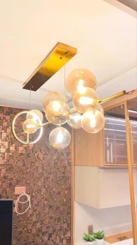 LUSTRE BOLHAS GOLD + ARO LED